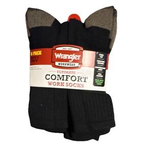 Wrangler Steel Toe Crew Socks 6 Pack Men's Moisture-Wicking Black Gray
